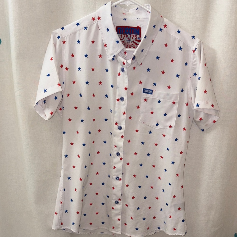 DIXXON 1776 White Short-Sleeve Button-Down Shirt with Red & Blue Stars